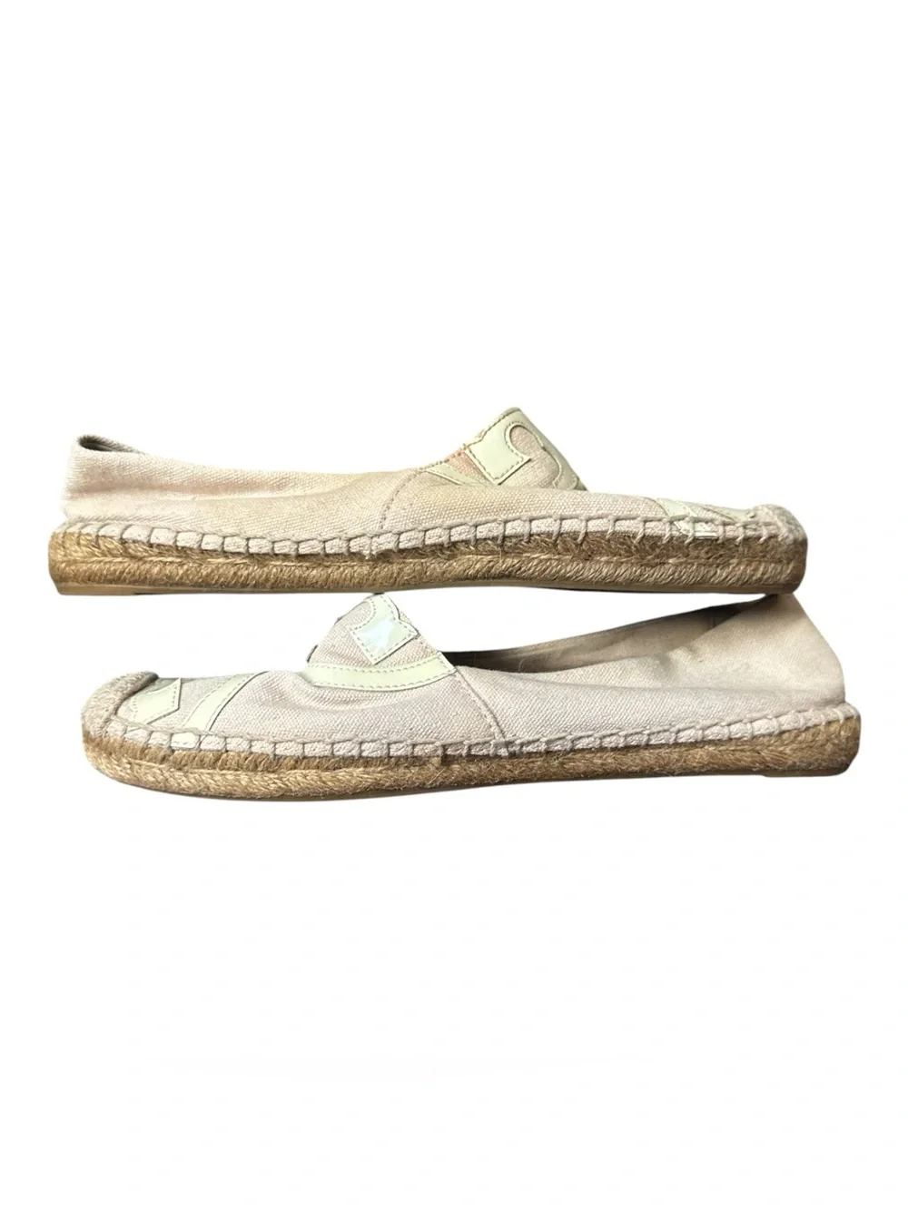 Tory Burch Beige and Cream Logo Espadrille Flats Size 7.5 Resort-wear Vacation